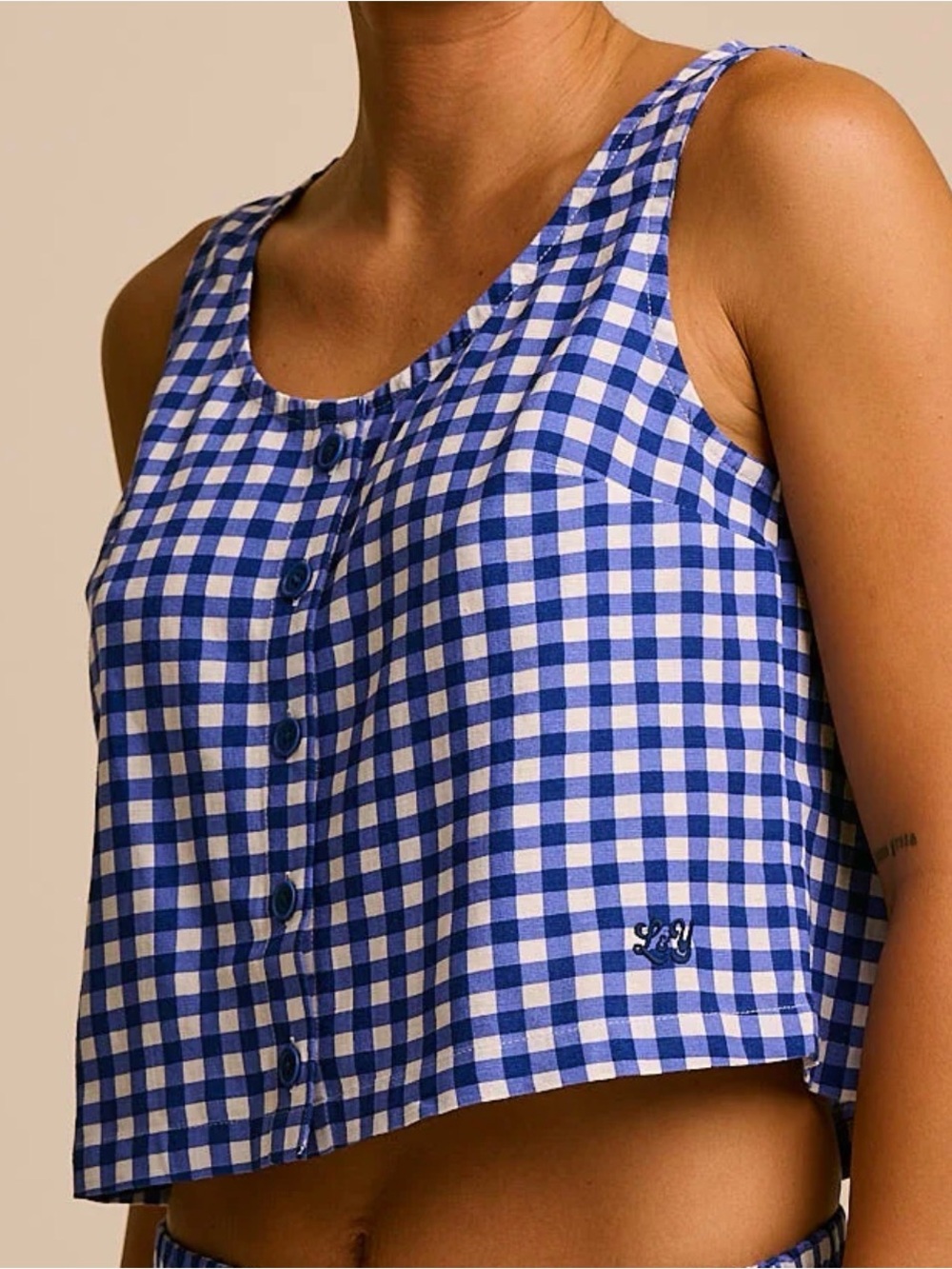 Lucy & Yak Blue and White Gingham Button-Front Bandeau